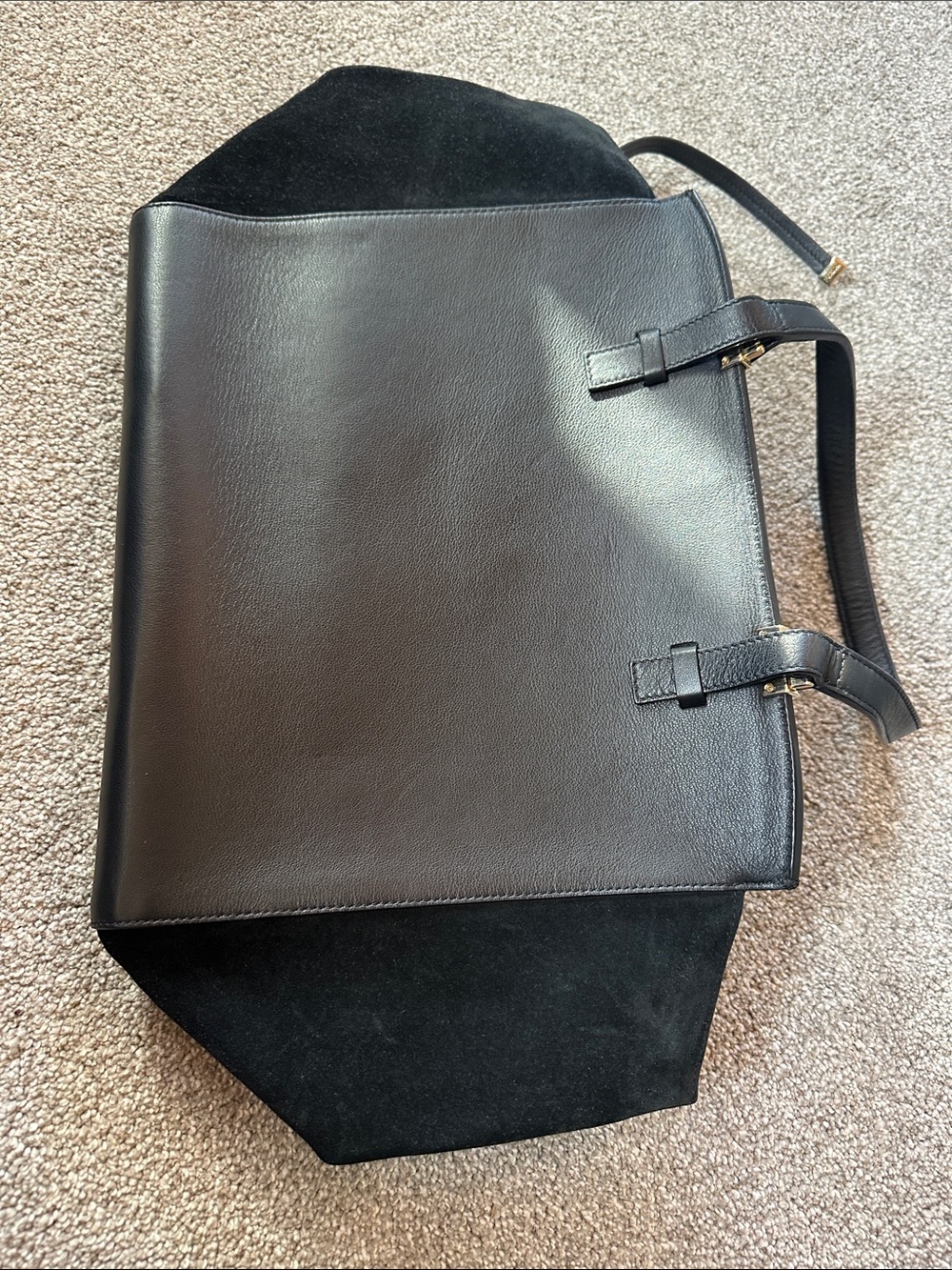 Furla Black Leather and Suede Tote with Gold Accents - Picture 3 of 8